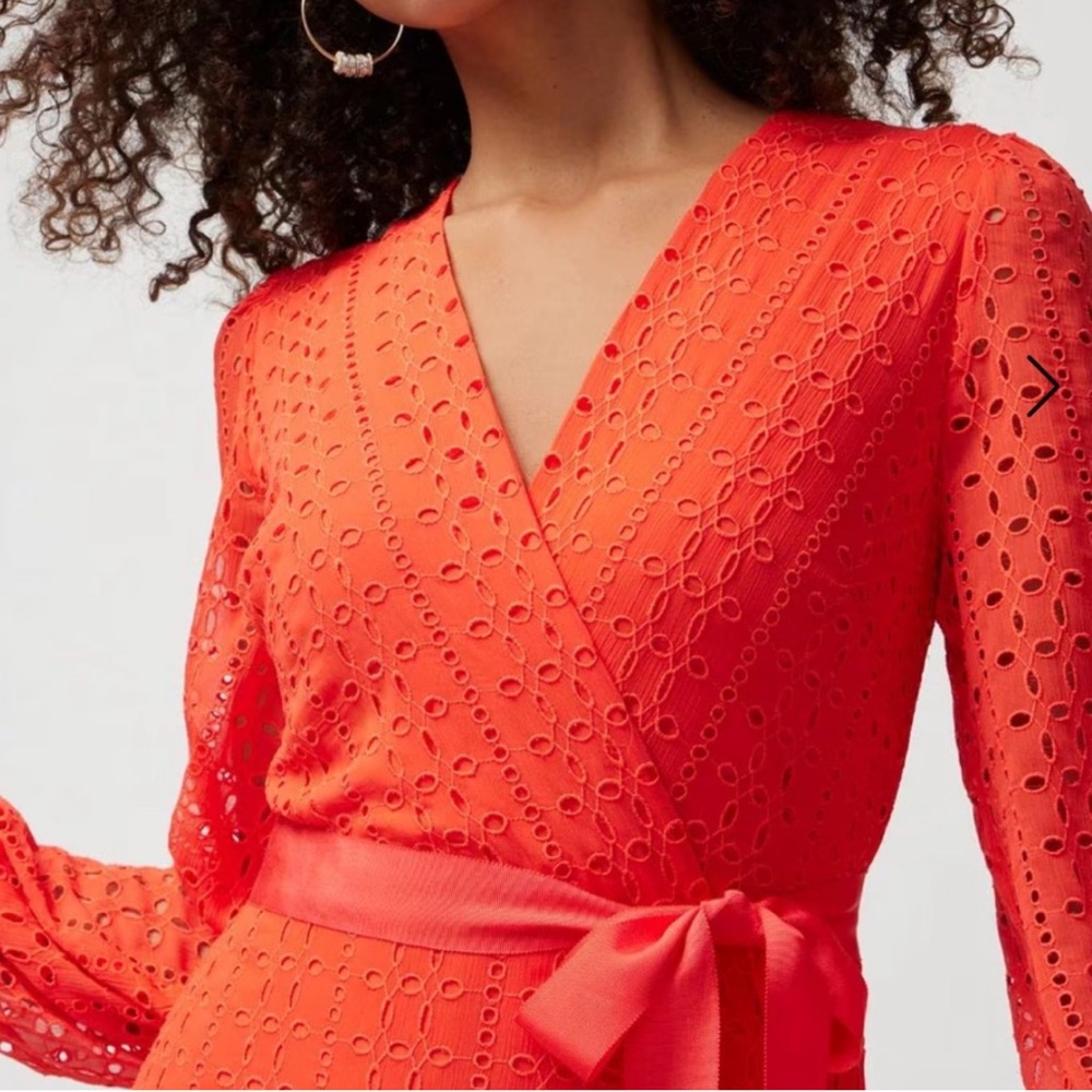WHBM - Coral Eyelet Wrap Long Sleeve Maxi Dress - size 10